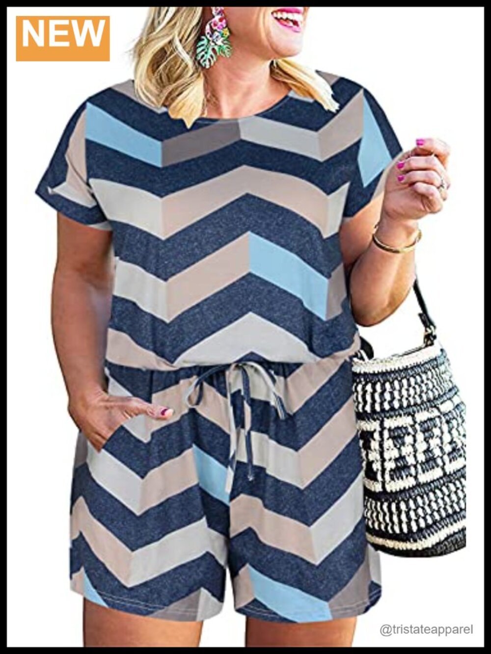 Plus Size Romper Jumpsuit Short Sleeve Elastic Waist Pockets Casual Summer